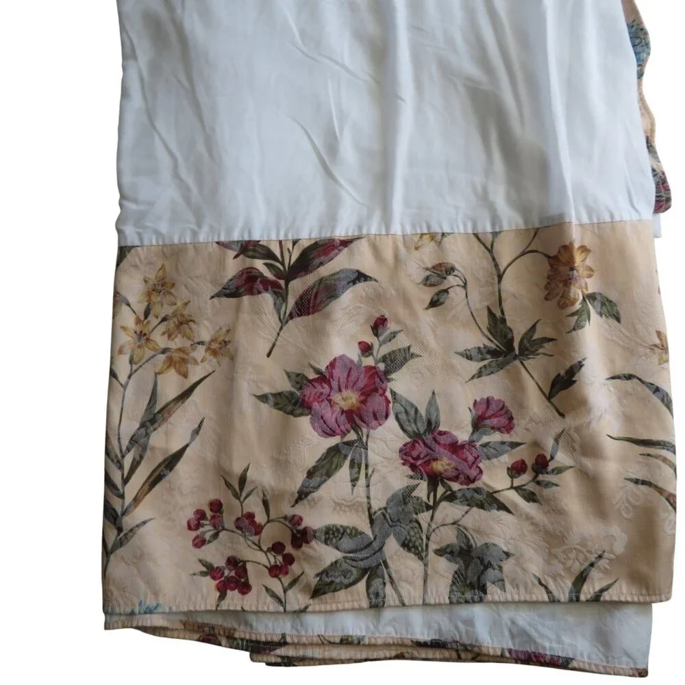 Vintage Floral King Bed Skirt Elegant Botanical Tapestry Cream Pink Green